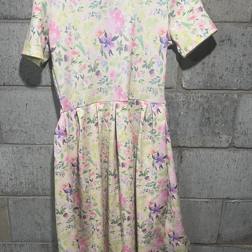 LuLaRoe Floral Midi Dress - Pink and Purple Amelia with pockets